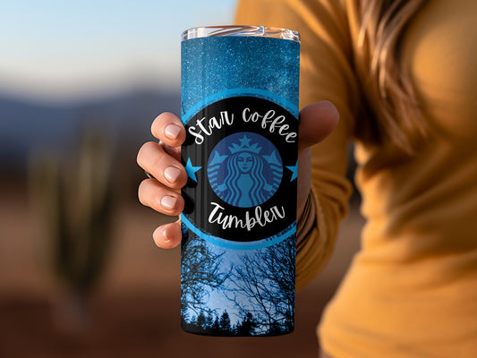 Star Coffee Tumbler with Blue Night Sky Design