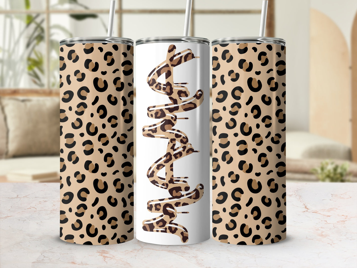 Stylish Leopard Print Customizable Tumbler Cups