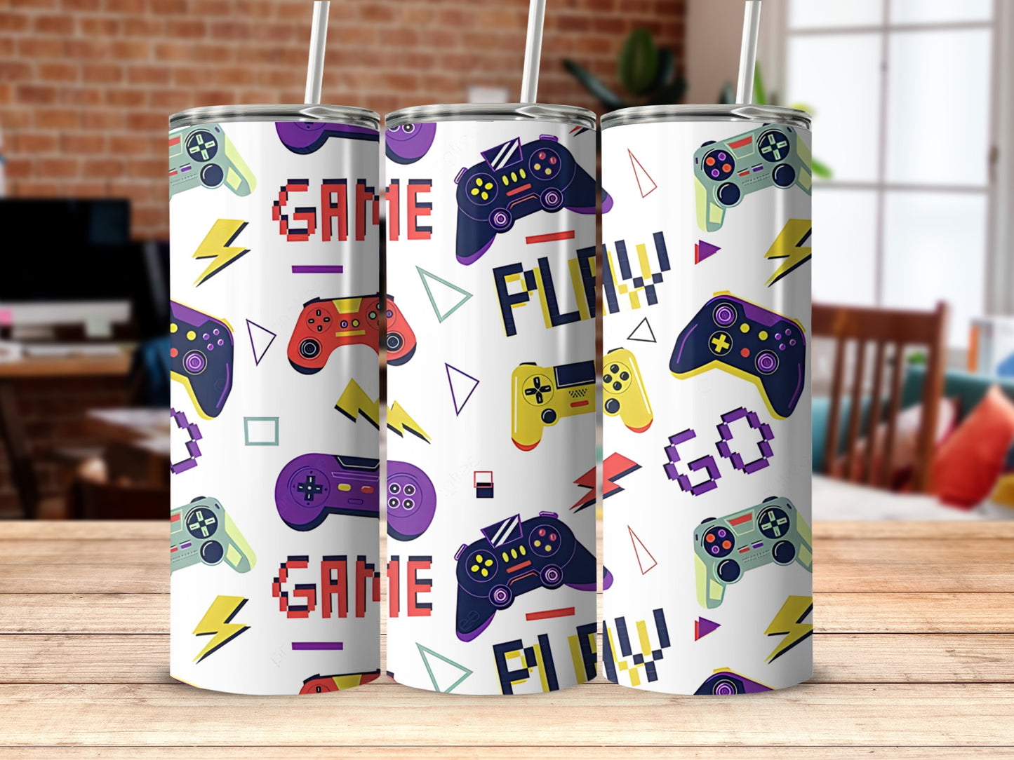 Fun Colorful Retro Gaming Controllers Tumbler