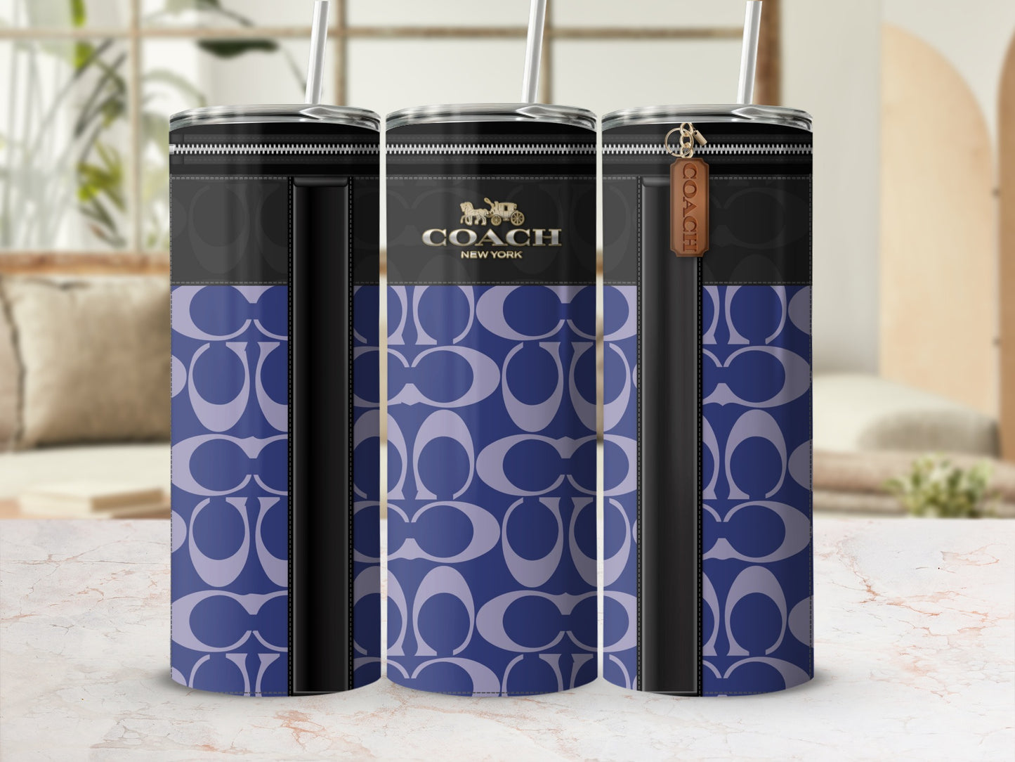 Coach New York Blue Pattern Insulated Tumbler