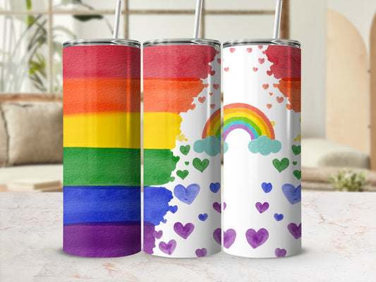 Colorful Rainbow and Hearts Design Tumbler Drinkware