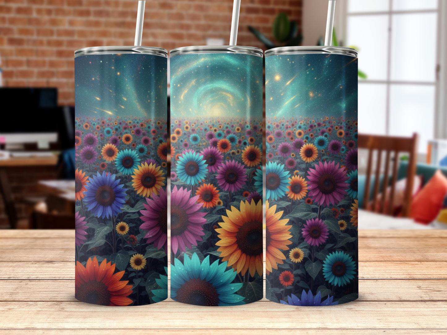 Cosmic Sunflower Garden Tumbler for Colorful Drinkware