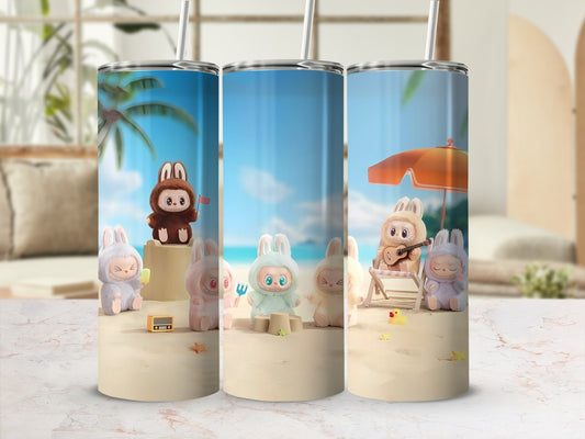 Cute Bunny Character Beach Scene Stainless Steel Tumbler