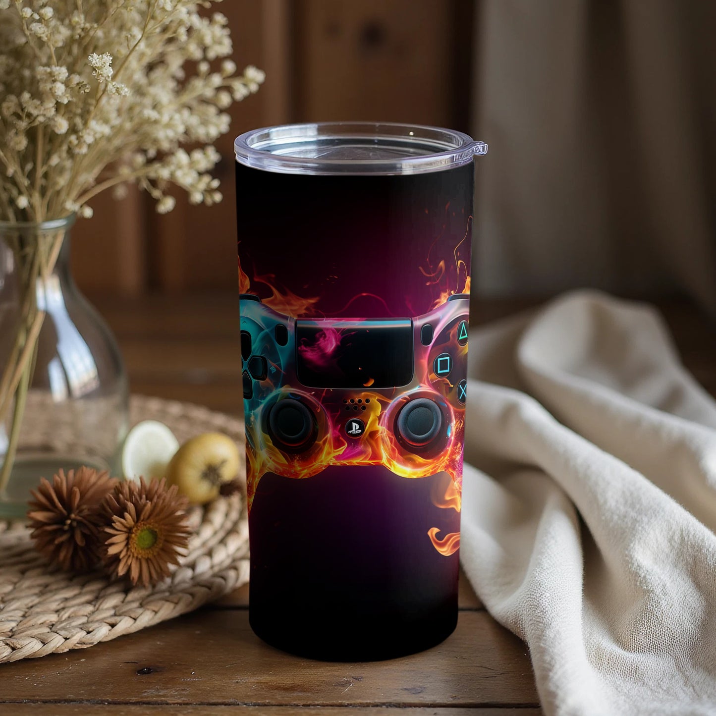 Vibrant Gaming Themed Tumbler with Controller Design