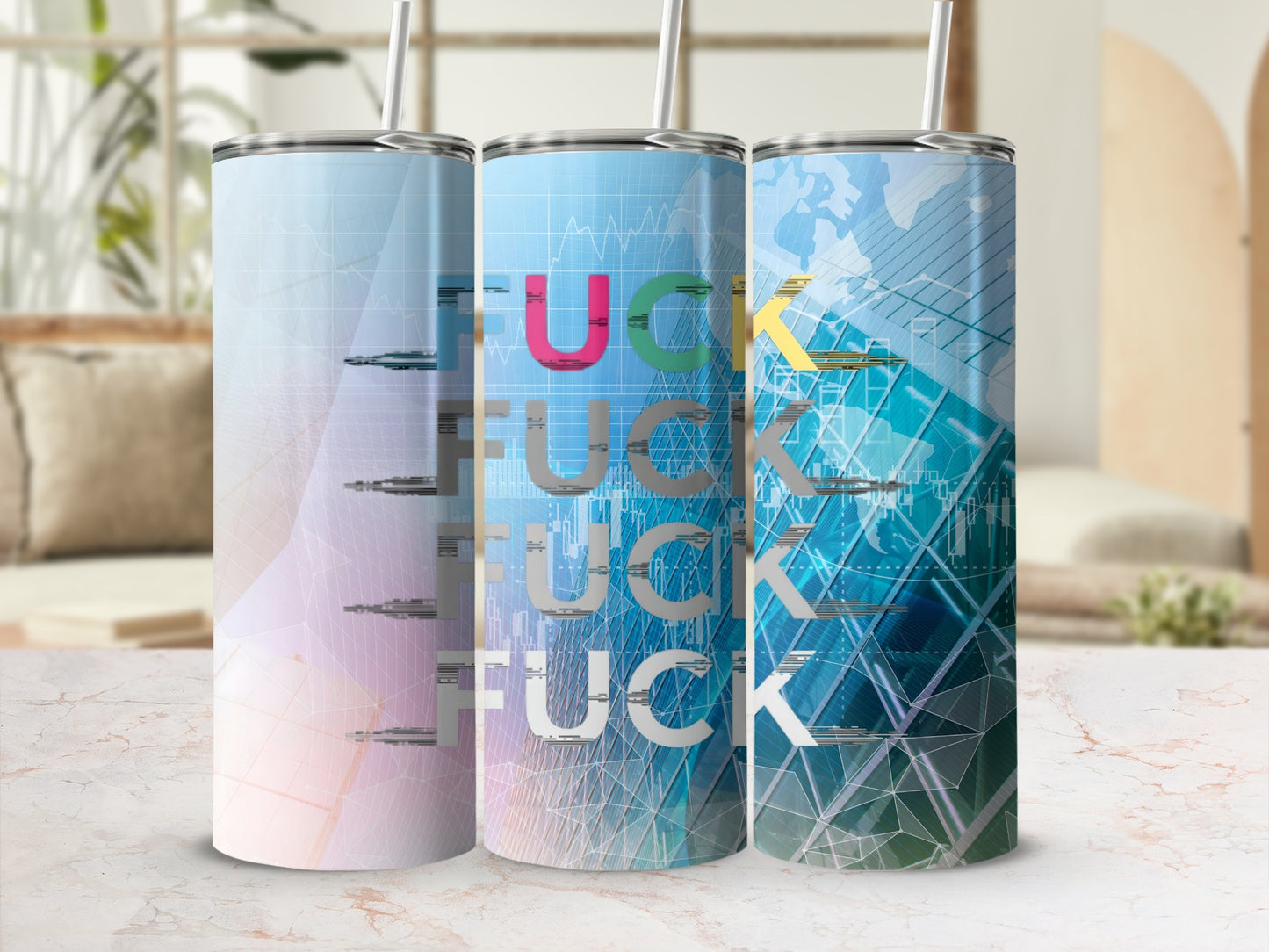 Trendy Colorful Graphic Design Tumbler Set for Sale