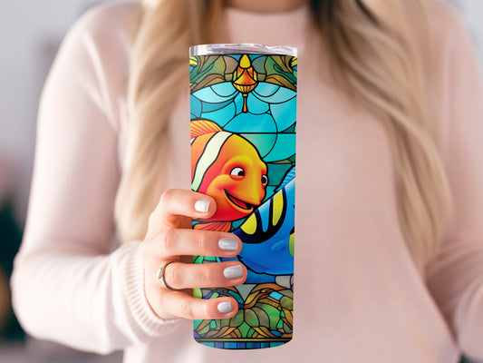 Colorful Stained Glass Fish Design Insulated Tumbler Cup