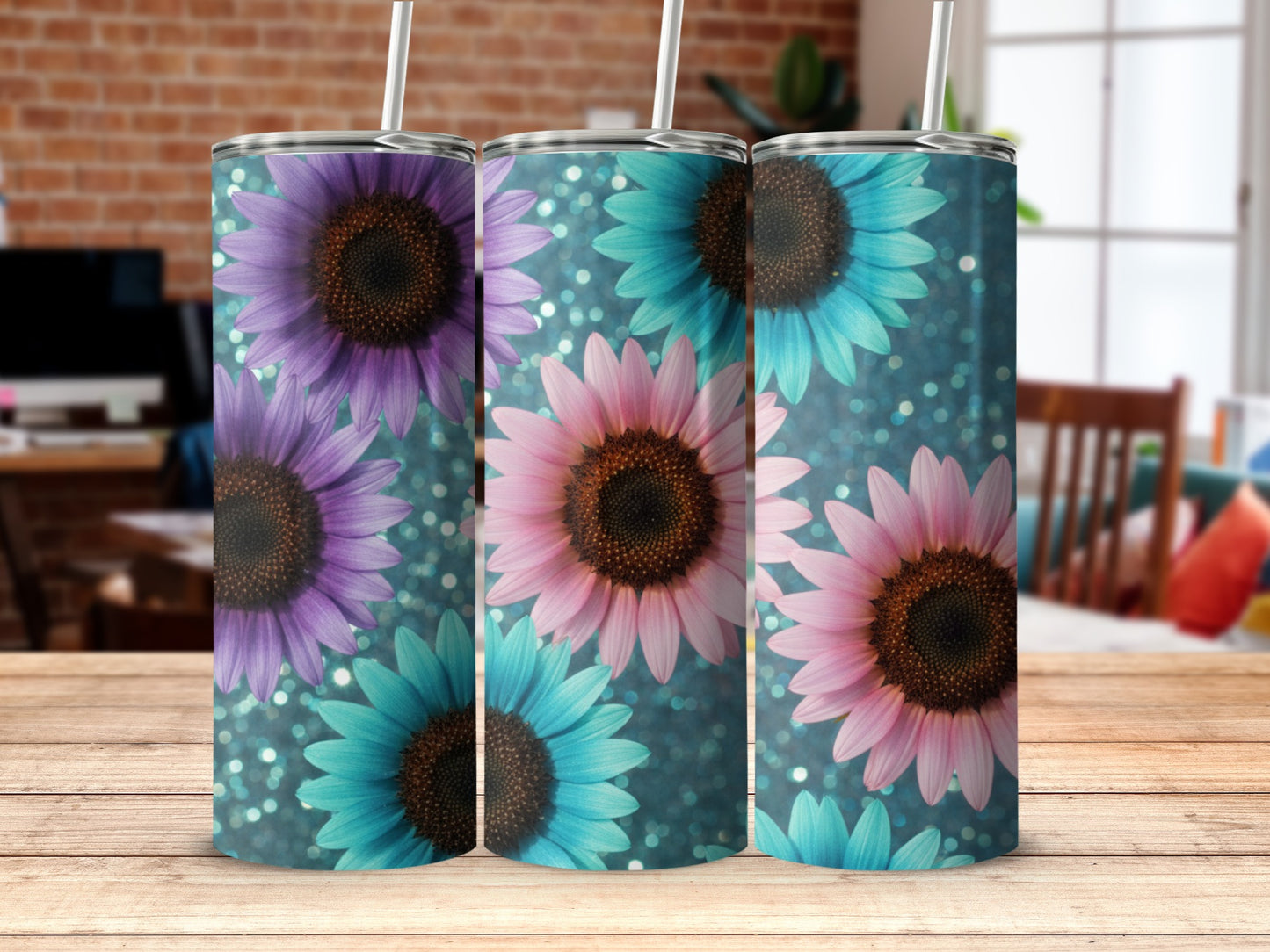 Vibrant Floral Sunflower Print Insulated Tumbler Product