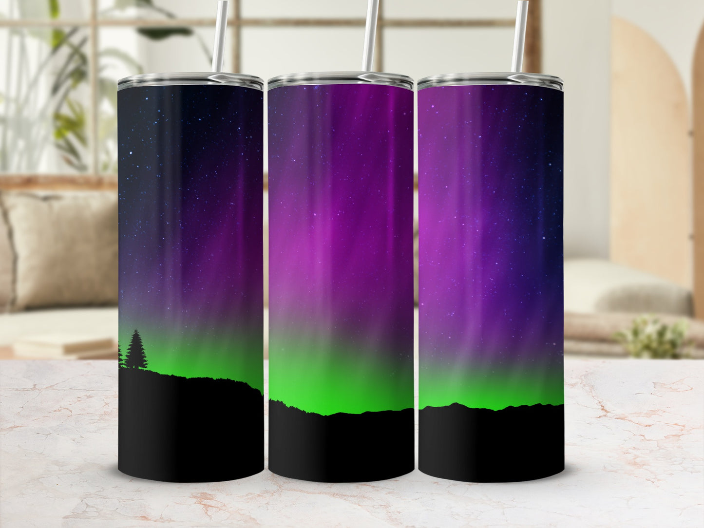 Northern Lights Tumblers with Starry Night Design