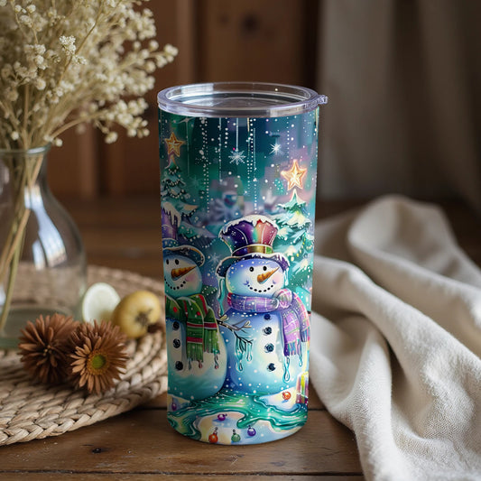 Festive Snowman Tumbler with Holiday Night Design