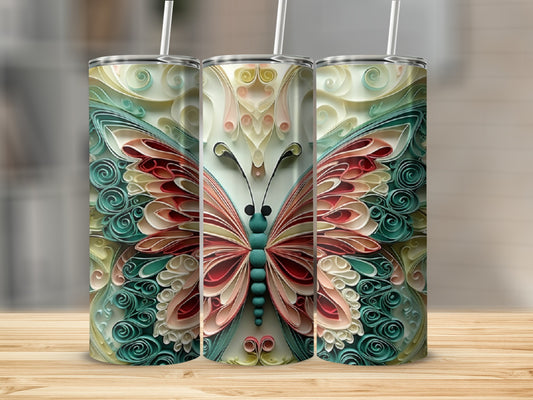 Three tumblers featuring a detailed butterfly design with filigree wings.