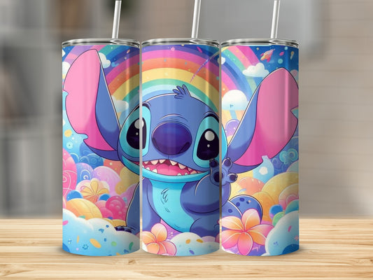 Vibrant Rainbow Alien Character Design Tumbler Cup