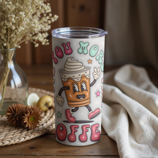 Fun Graphic Tumbler with Cute Coffee Character