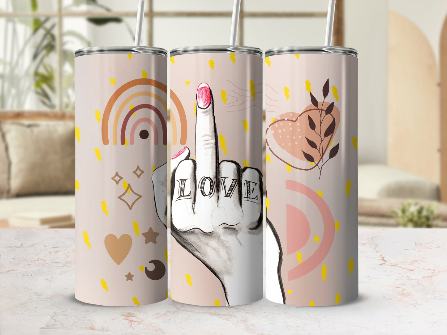 Vibrant Rainbow and Love Themed Tumbler with Straw