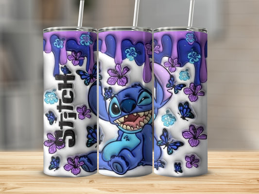 Stitch Blue Character with Butterflies Design Tumbler
