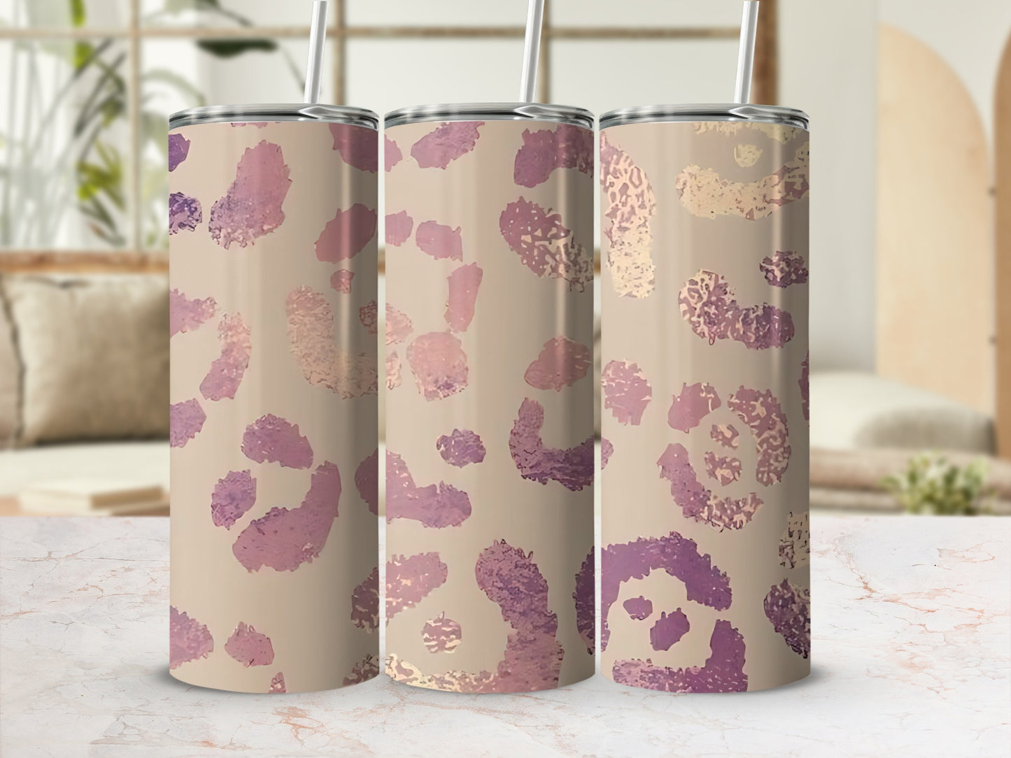 Purple and Pink Leopard Print Insulated Tumbler