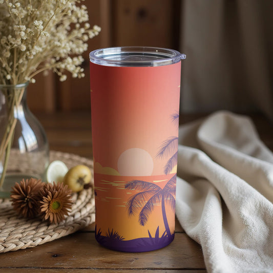 Sunset Palm Trees Design Insulated Travel Tumbler