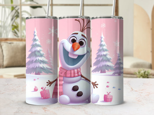 Olaf Inspired Winter Scene Pink Tumbler Snowman Tumbler