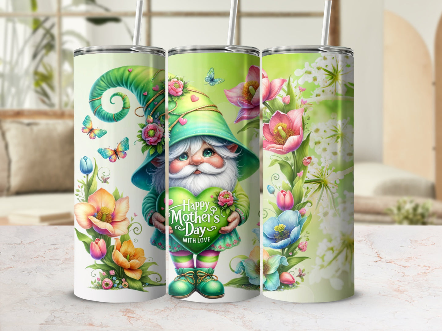 Colorful Floral Mother's Day Gnome Art Tumbler Cup