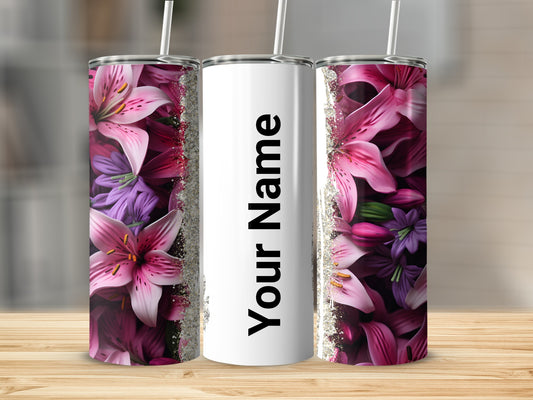 Custom Floral Tumbler with Name Personalization Option