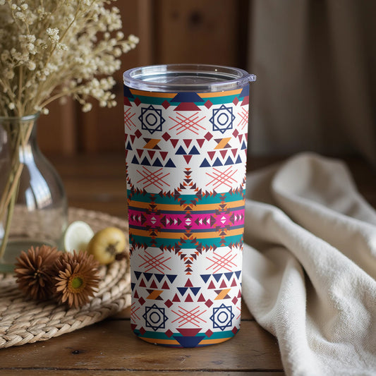 Vibrant Geometric Patterned Insulated Drink Tumbler