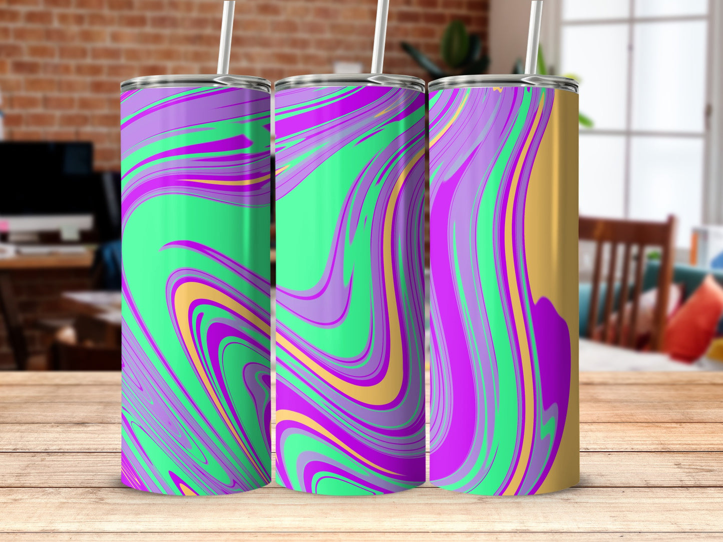 Colorful Swirl Pattern on Unique Tumbler Design