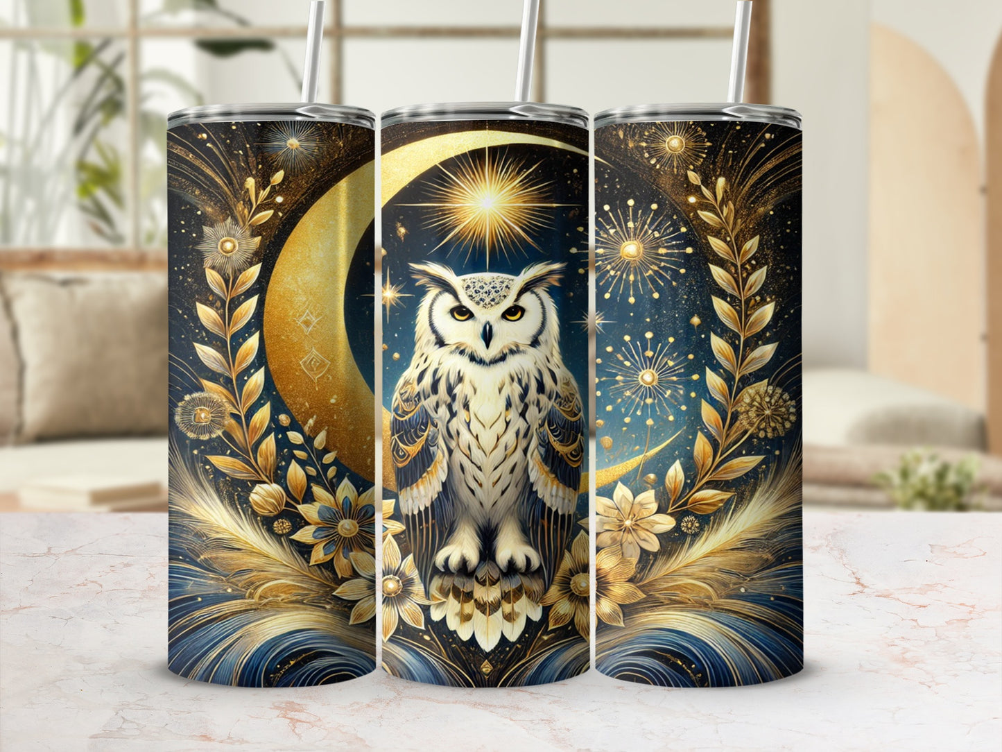 Enchanted Owl and Floral Patterned Drink Tumbler