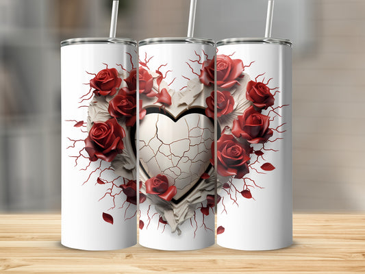 Red Rose Heart Design Tall Tumbler with Straw