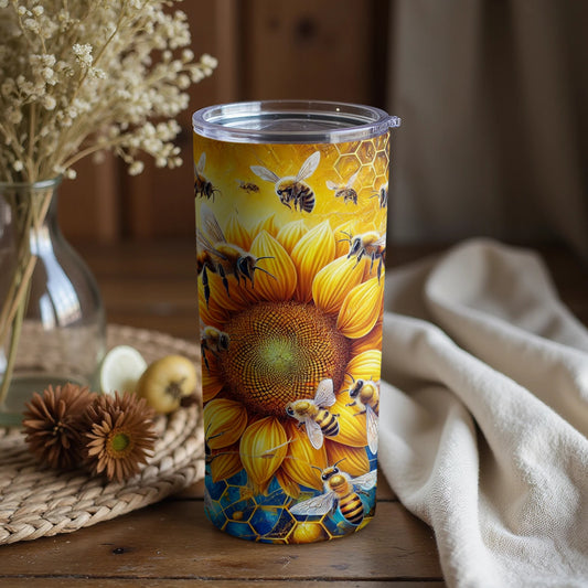 Vibrant Sunflower and Bees Themed Tumbler Couture