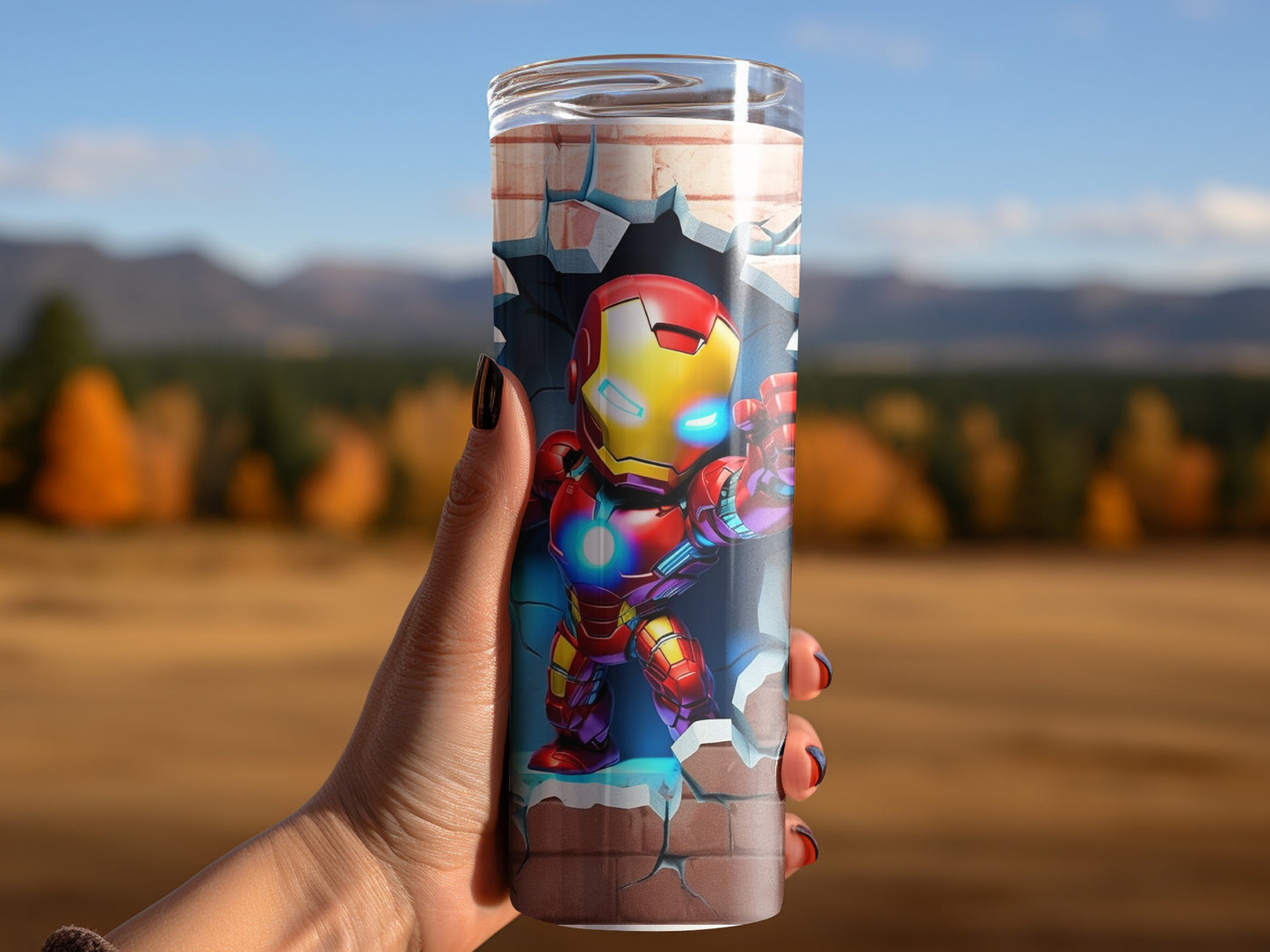 Iron Man Tumbler with Scenic Background Artwork