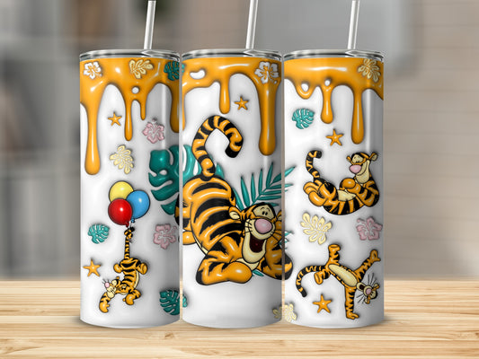 Tigger from Winnie the Pooh on tumblers with drips and balloons.