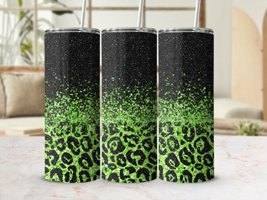 Black and Green Leopard Print Tumbler Cup Design