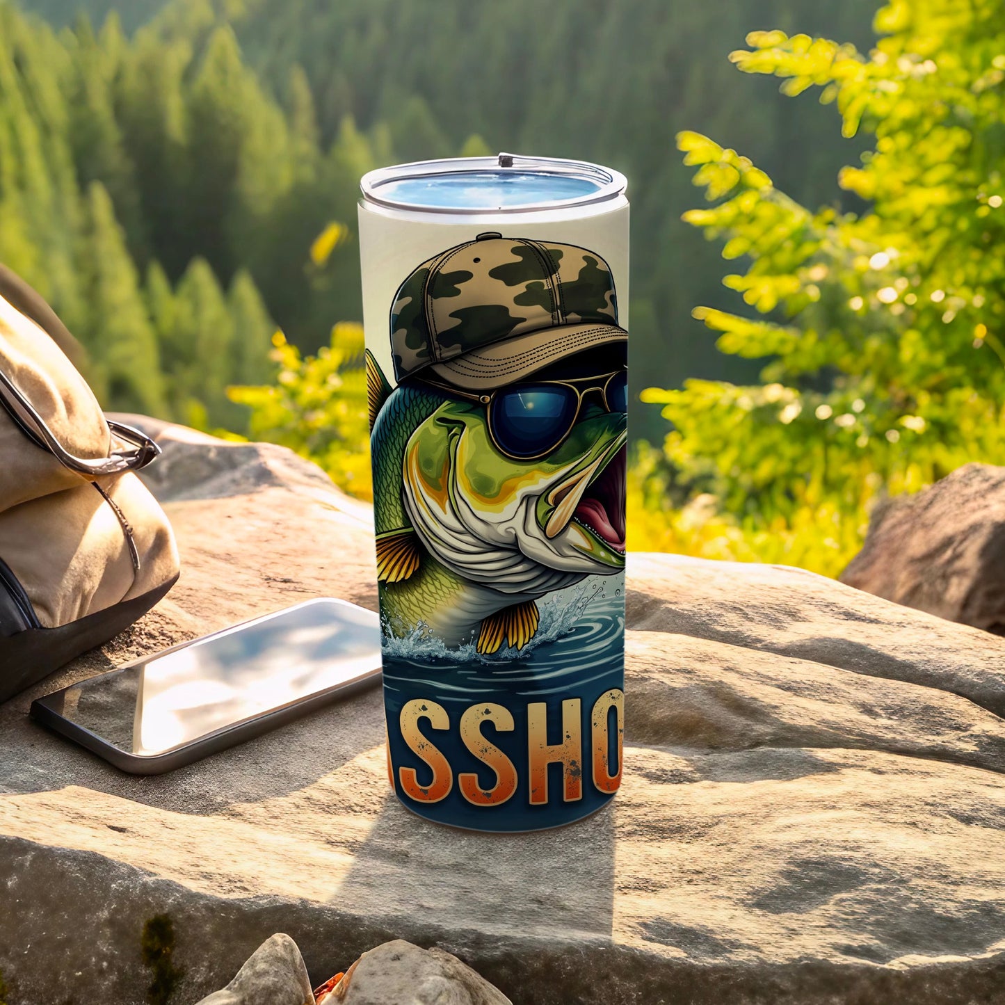Awesome Bass Fishing Camo Hat Sunglasses Graphic Drinkware product type