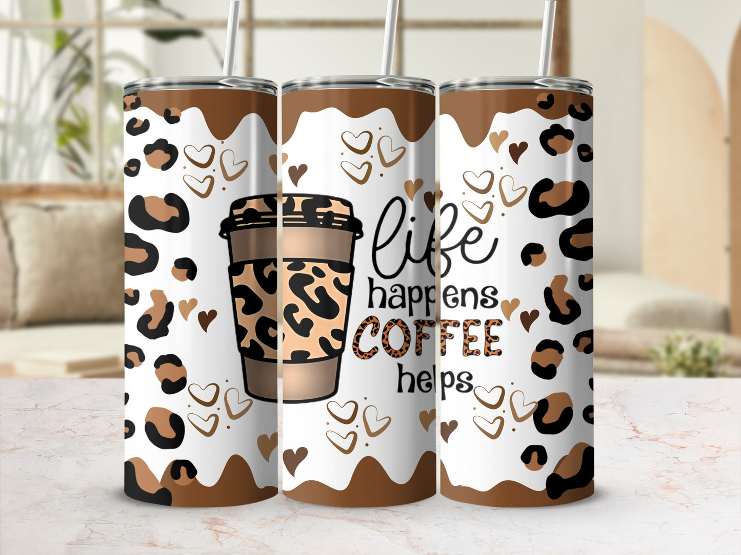 Life Happens Coffee Helps Leopard Print Tumbler