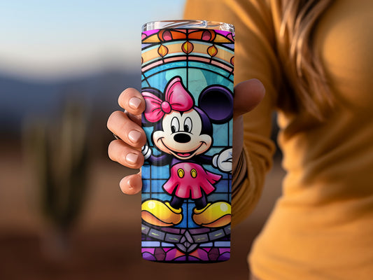 Colorful Minnie Mouse Tumbler with Stained Glass Design