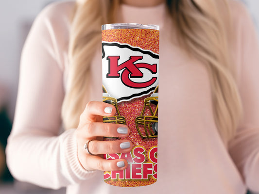 Kansas City Chiefs Helmets with Logo Background Tumblers