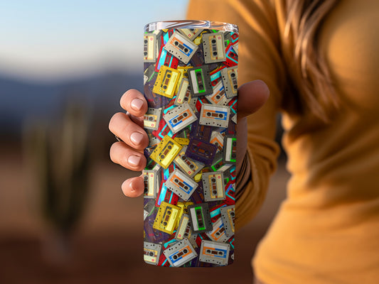 Cassette Tapes Vintage Colorful Pattern Nostalgic Music Tumblers