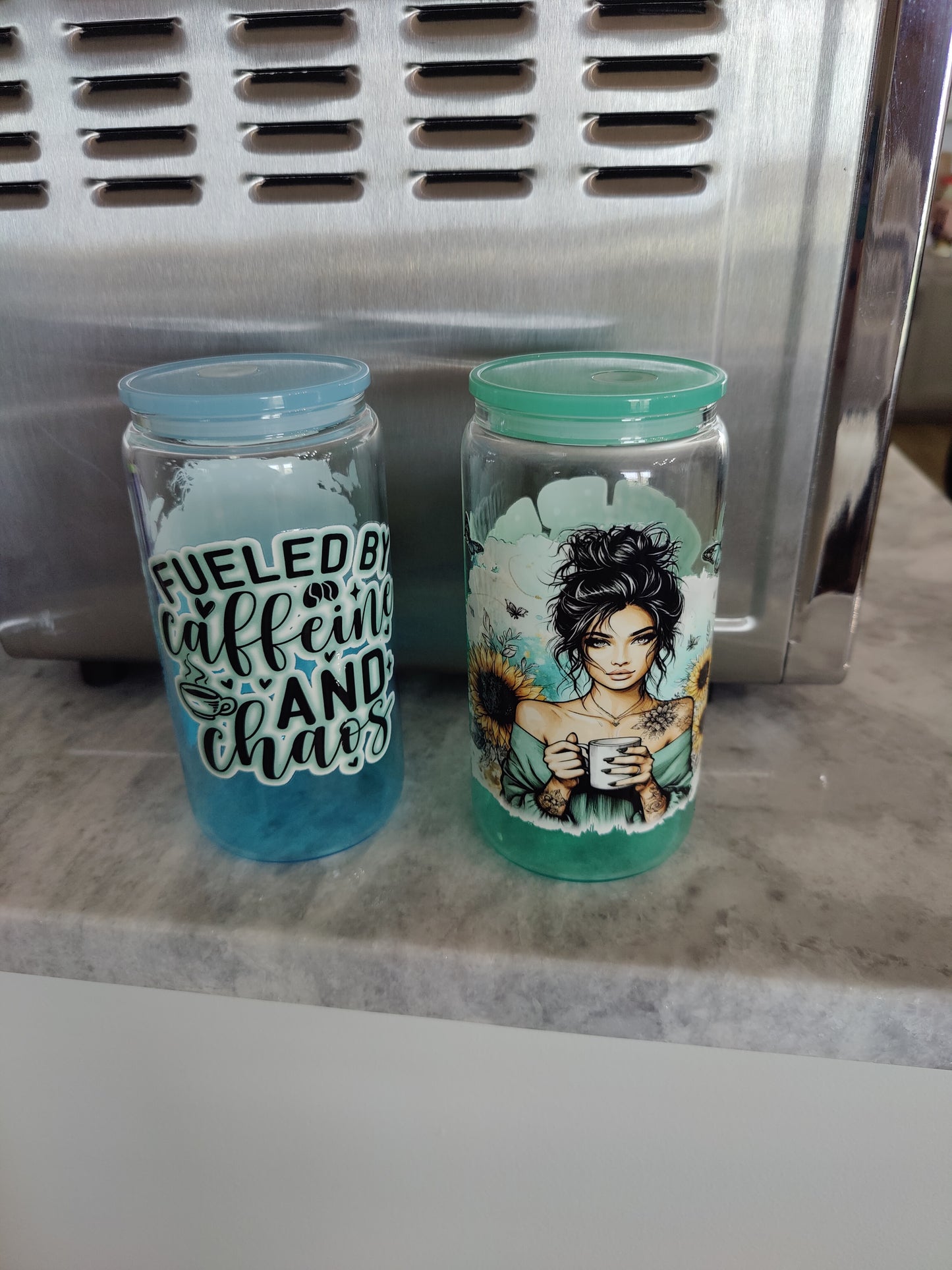 Fueled By Caffeine and Chaos 16 ounce Glass tumbler