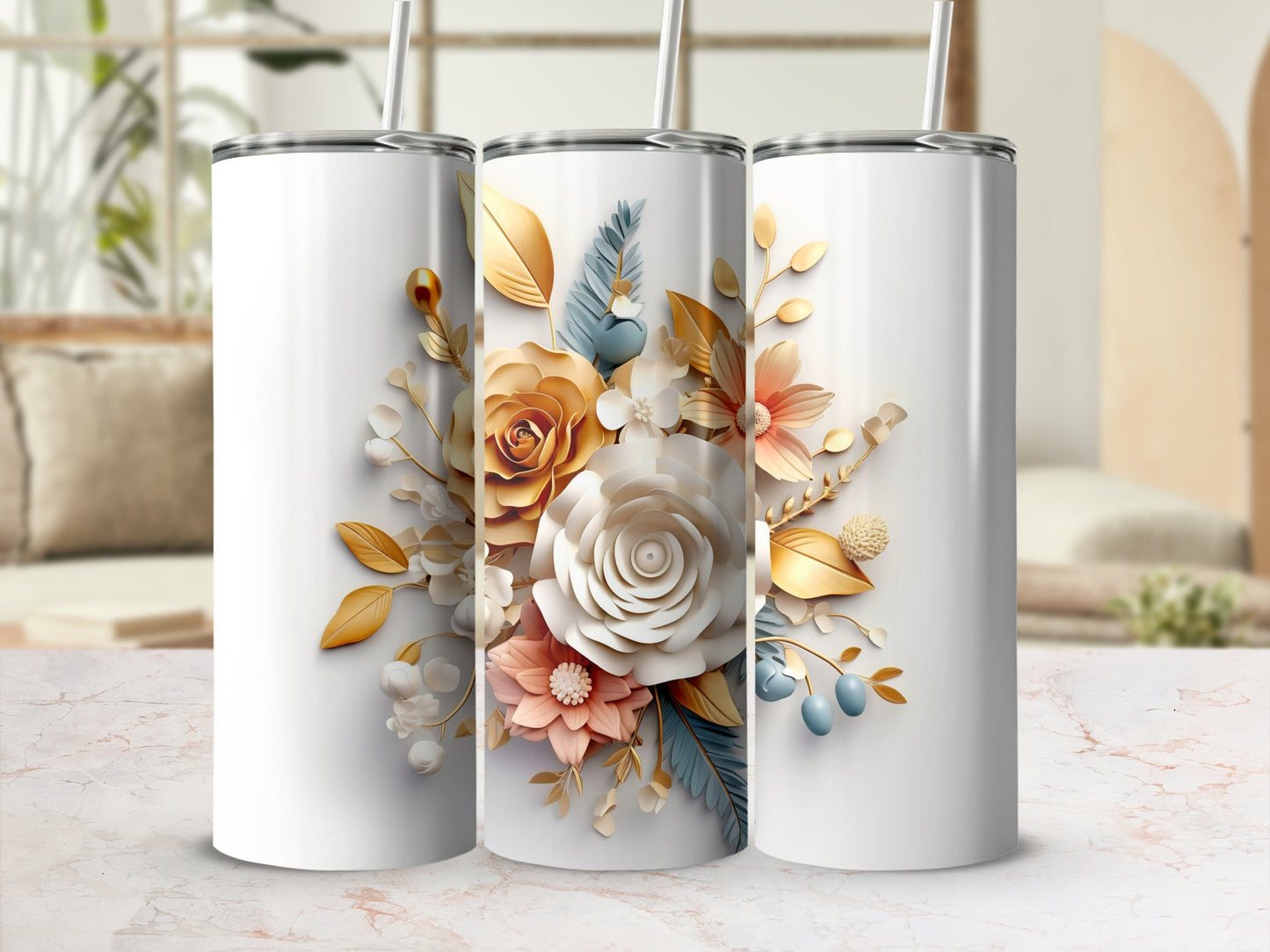 Elegant Floral Design Insulated Tumbler Product