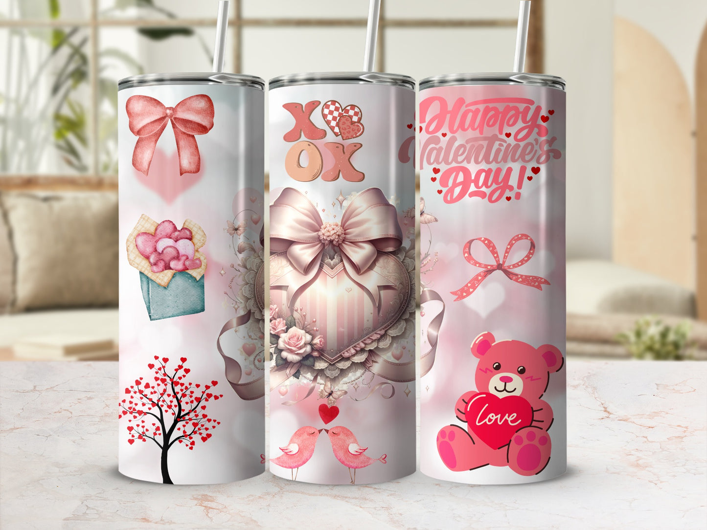 Valentine Hearts Lovely Gift Tumblers Set for Her