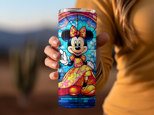 Colorful Minnie Mouse Tumbler with Stained Glass Design