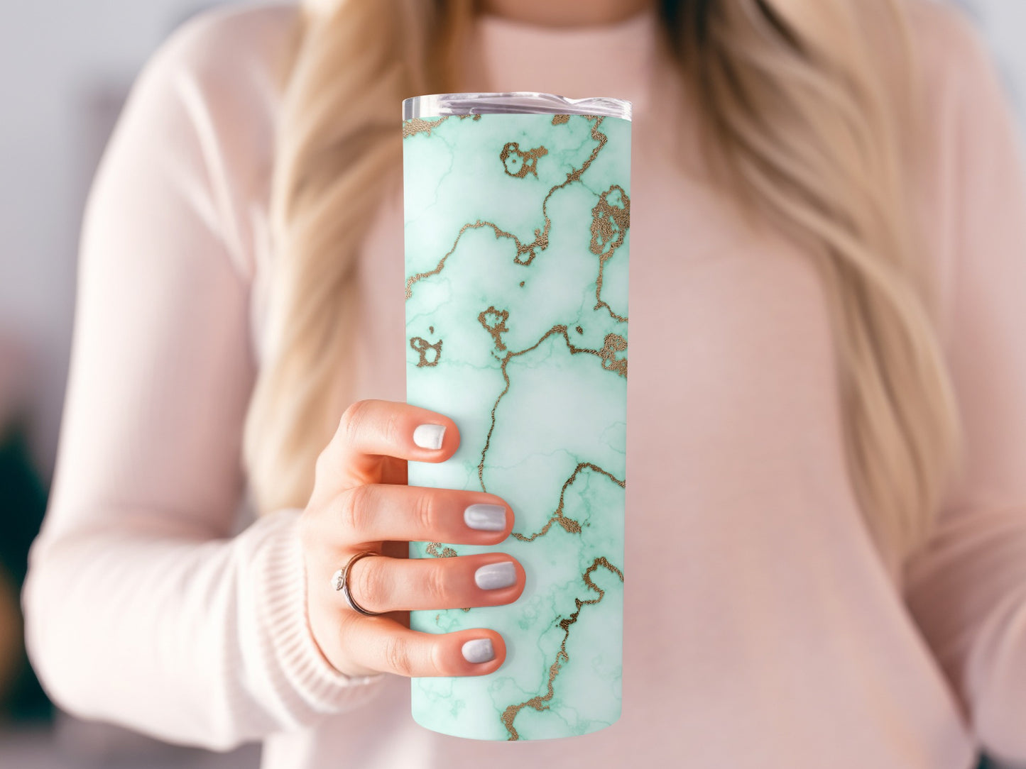 Mint Green with Golden Lines Decorative Style Tumblers