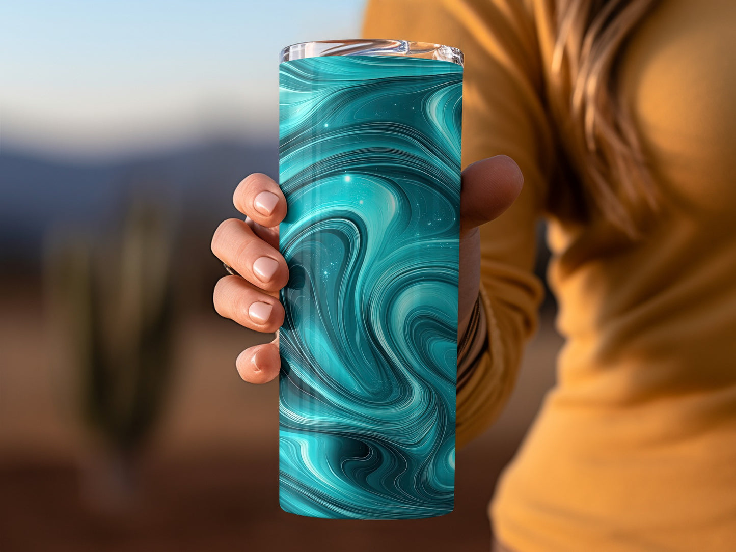 Teal Aqua Swirl Pattern Abstract Sparkle Modern Tumblers