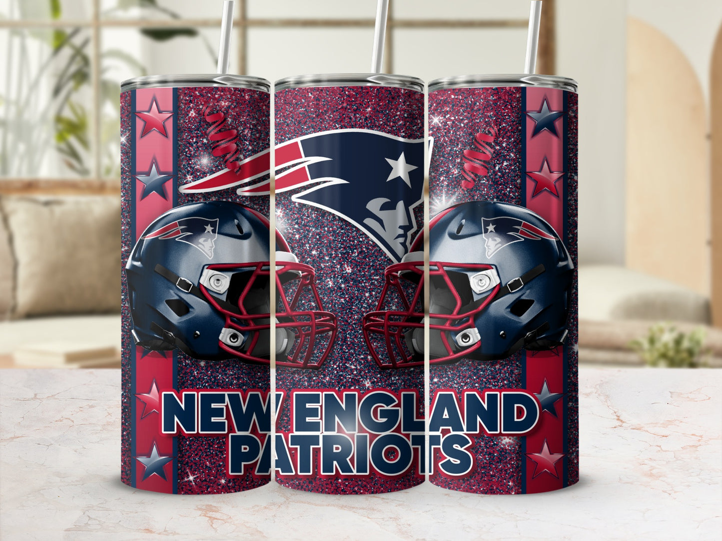 New England Patriots Helmets Stars and Glitter Tumblers
