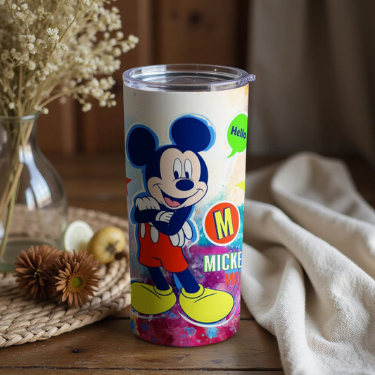 Colorful Mickey Mouse Hello Tumbler with Lid