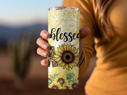 Blessed Sunflower Leopard Print Tumbler Cup