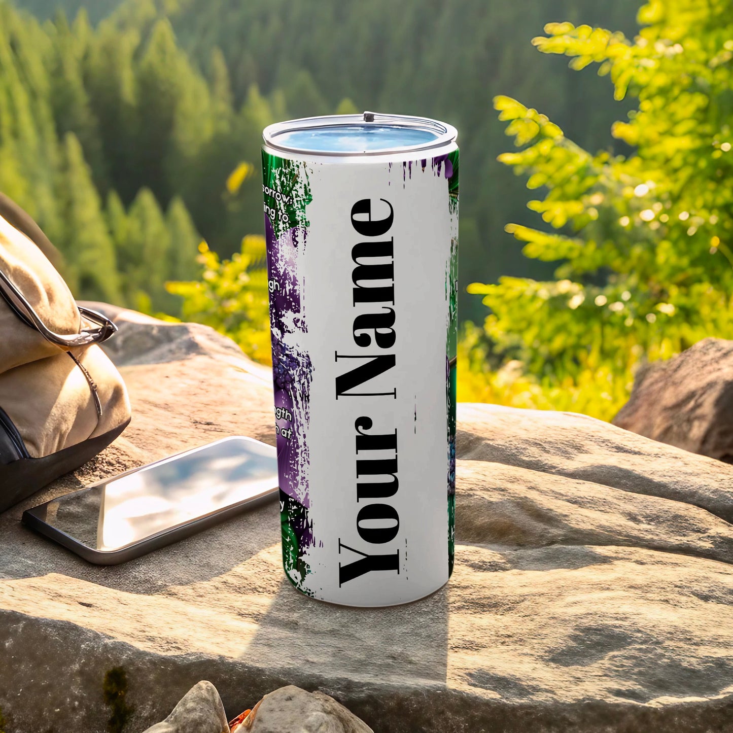 Customizable Your Name Travel Tumbler with Forest Background
