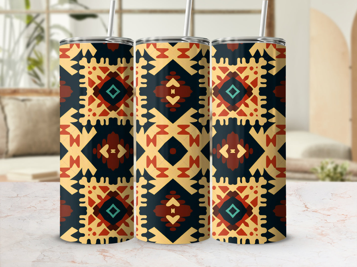 Colorful Geometric Pattern Insulated Tumbler Product