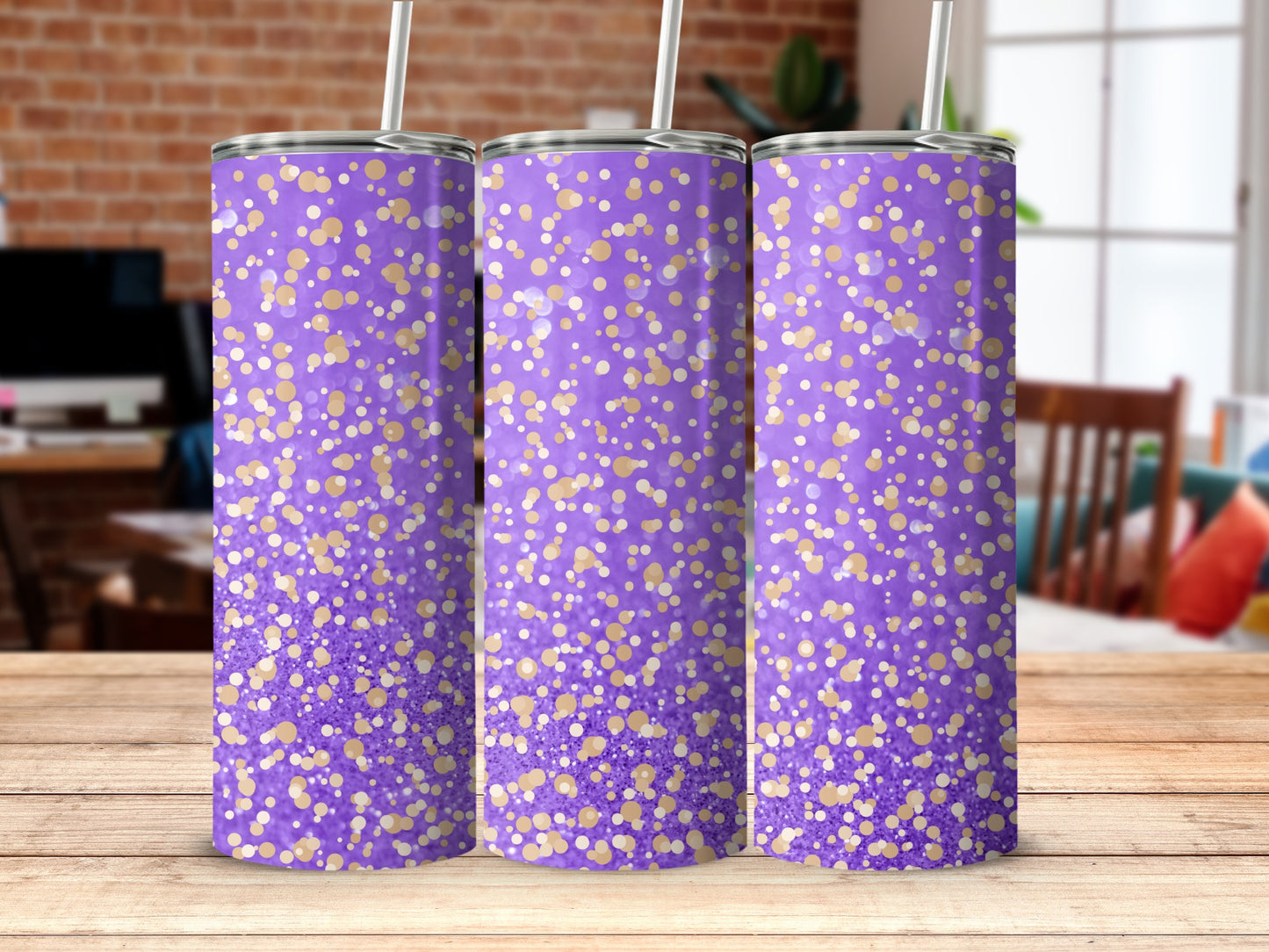 Purple and Gold Confetti Design Tumbler