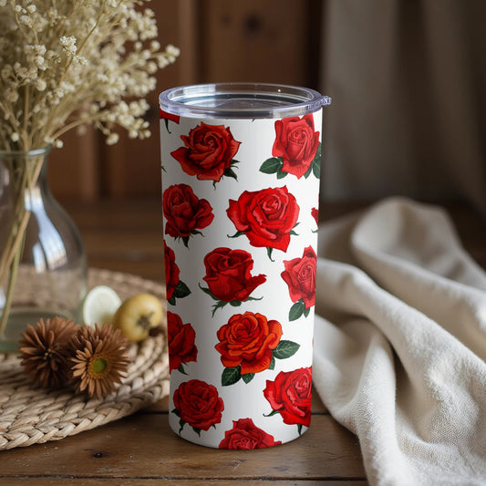 Vibrant Red Roses Print on White Tumbler Product