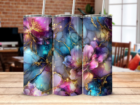 Abstract Floral Design Insulated Tumbler Cup